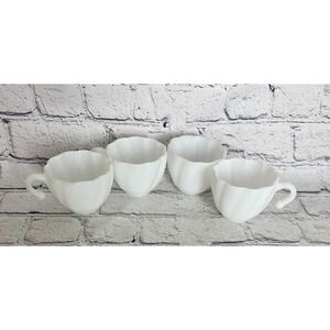 Vintage Hazel-Atlas Alpine White Milk Glass Swirl Punch Cup Replacement Lot Of 4